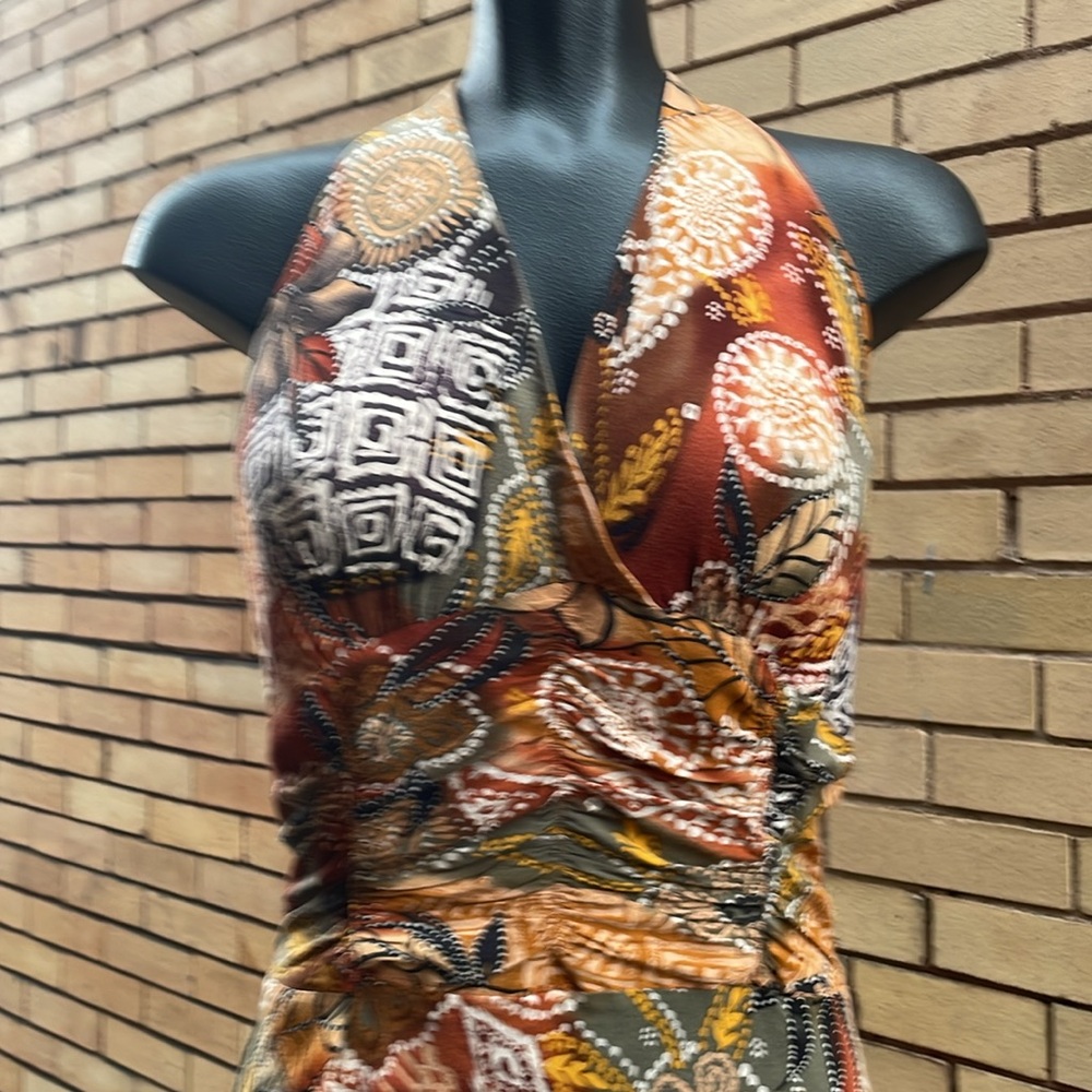 Vintage Studio 1940 Y2K Ikat Halter Dress Size 8 - Picture 5 of 9